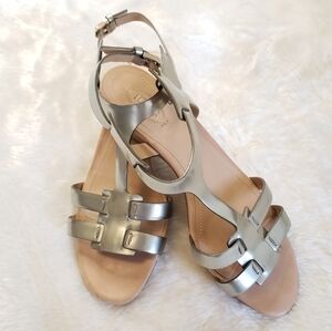 TOD'S Metallic Leather Wedge Ankle Strap Sandals SZ 37.5